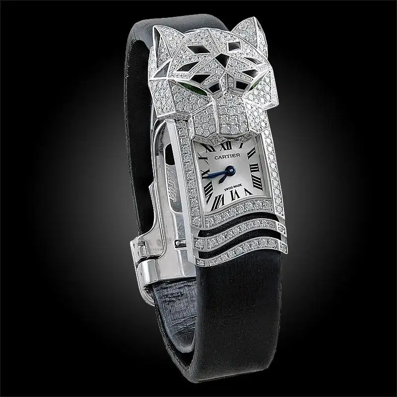 Cartier White Gold Diamond Onyx Panthere Secrete de Cartier Quartz Wristwatch Cartier White Gold Diamond Onyx Panthere Secrete de Cartier Quartz Wristwatch