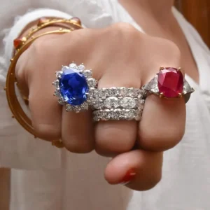 Cellini 13.26CT Cushion Burmese Ruby Three-Stone Ring with 2.37 Carat Diamonds Cellini 13.26CT Cushion Burmese Ruby Three-Stone Ring with 2.37 Carat Diamonds