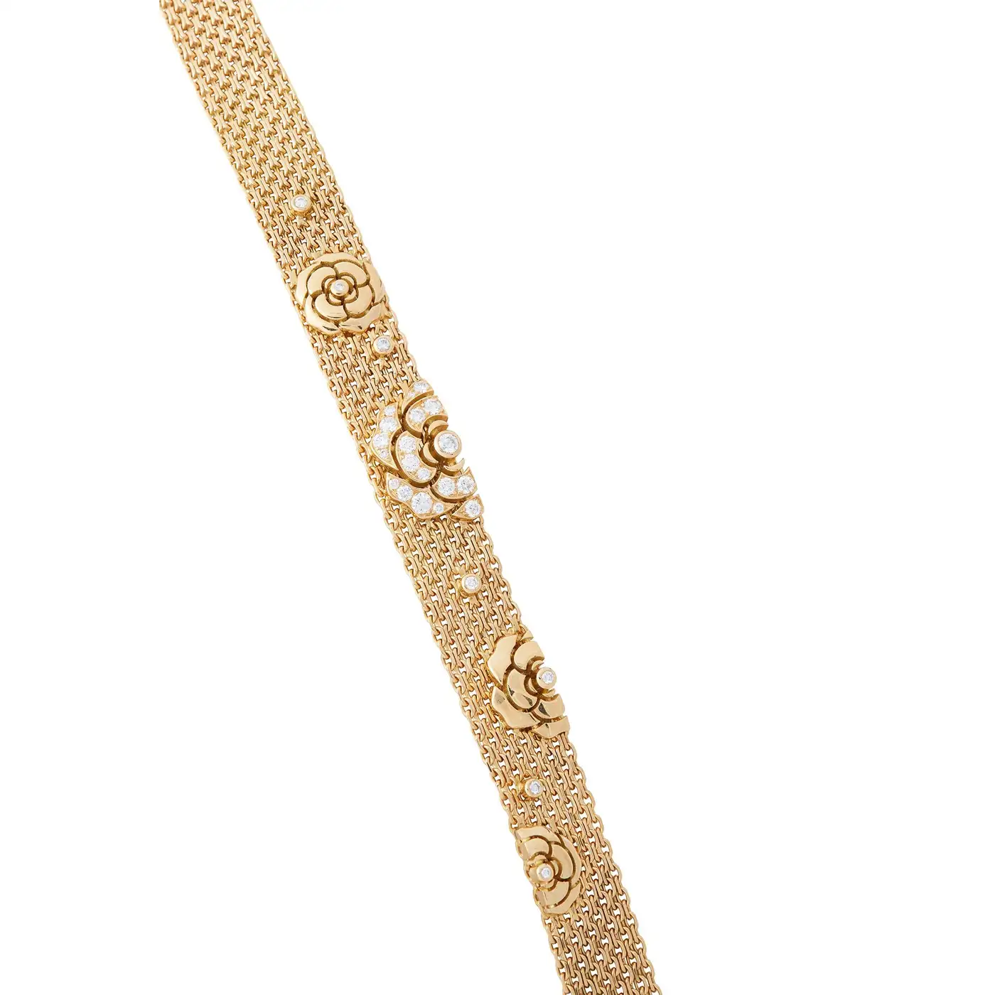Chanel Gold and Diamond Camellia Multi Strand Flapper Necklace Chanel Gold and Diamond Camellia Multi Strand Flapper Necklace