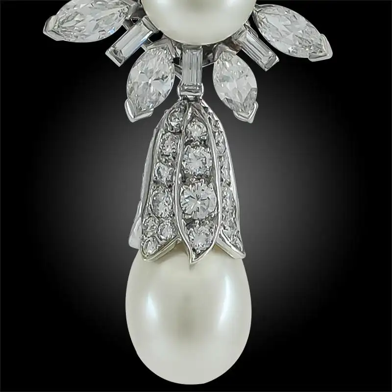 Diamond Natural Saltwater Pearl Platinum Earrings Diamond Natural Saltwater Pearl Platinum Earrings