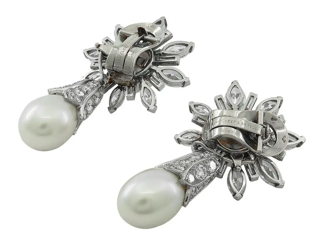 Diamond Natural Saltwater Pearl Platinum Earrings Diamond Natural Saltwater Pearl Platinum Earrings