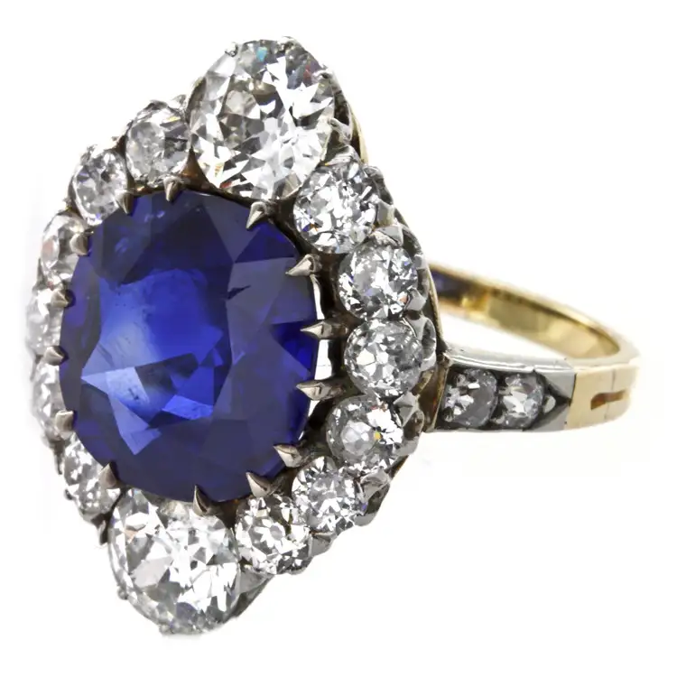 Edwardian 4.84 Carat Fine Burmese Sapphire Diamond Gold Cluster Ring Edwardian 4.84 Carat Fine Burmese Sapphire Diamond Gold Cluster Ring