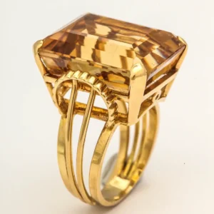 English Retro Citrine 18k Gold Cocktail Ring, 1950s