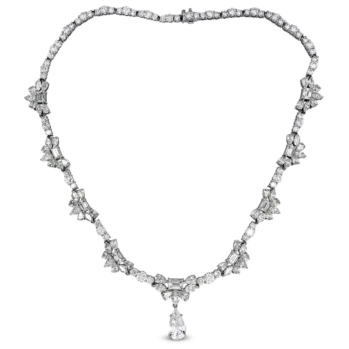 GIA Certified Pear Shape Drop Multi Shape All Diamond Platinum Necklace GIA Certified Pear Shape Drop Multi Shape All Diamond Platinum Necklace