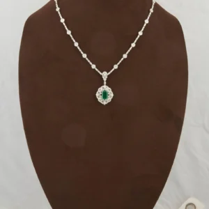 Green Emerald Diamond White Gold Pendant Necklace Green Emerald Diamond White Gold Pendant Necklace