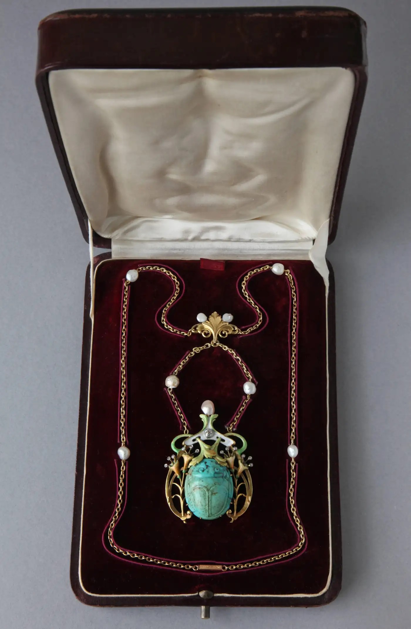 Guillemin Frères Fin de Siècle Enamel Turquoise Pearl Diamond Gold Necklace Guillemin Frères Fin de Siècle Enamel Turquoise Pearl Diamond Gold Necklace