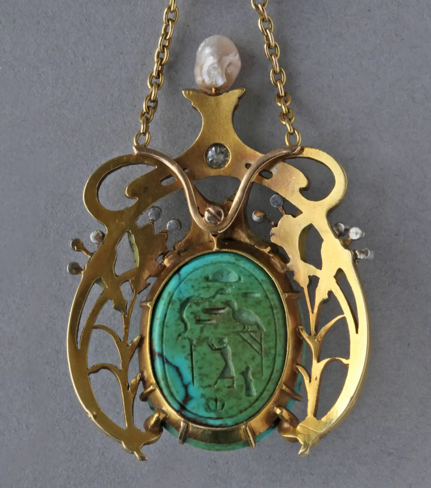 Guillemin Frères Fin de Siècle Enamel Turquoise Pearl Diamond Gold Necklace Guillemin Frères Fin de Siècle Enamel Turquoise Pearl Diamond Gold Necklace