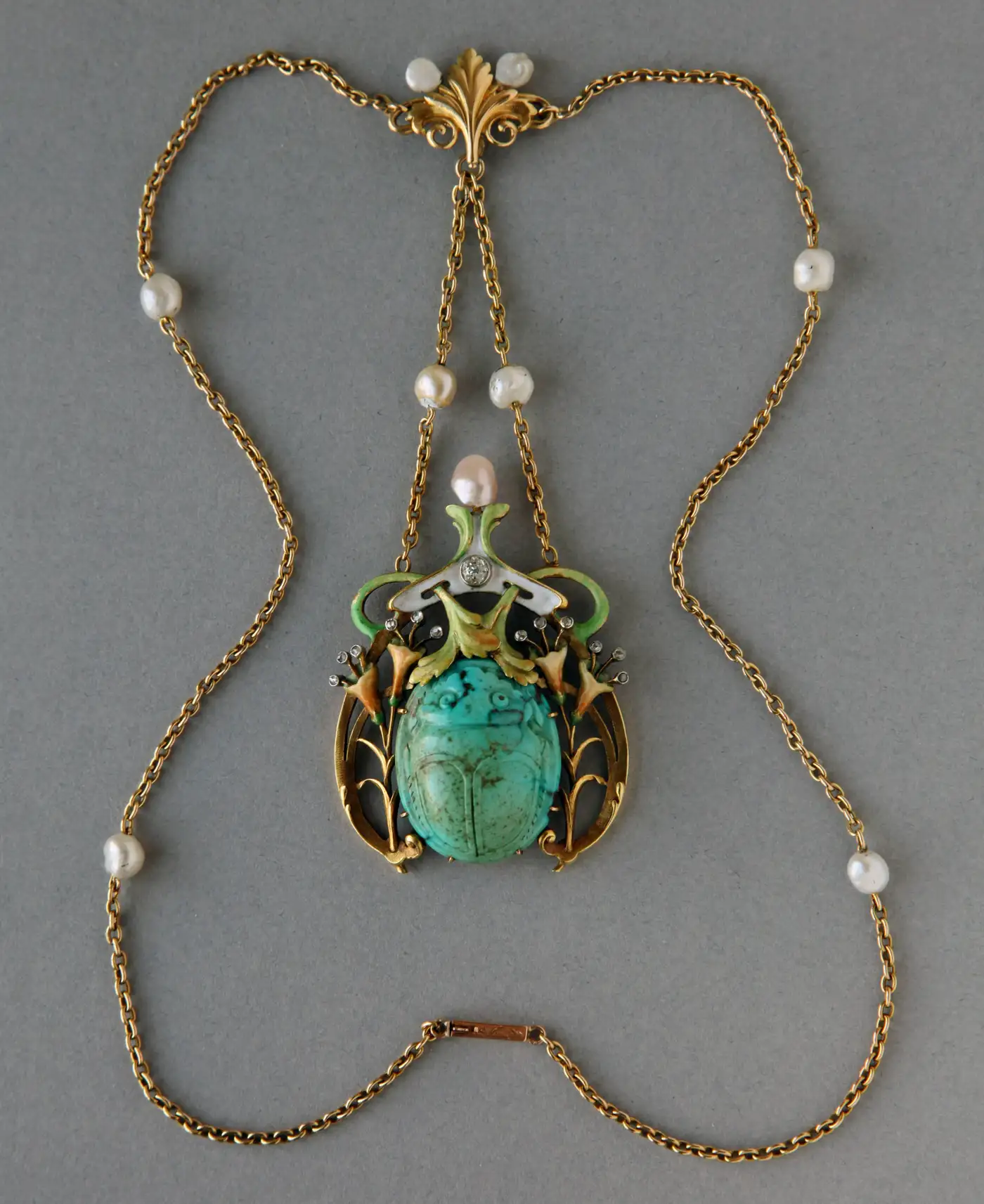 Guillemin Frères Fin de Siècle Enamel Turquoise Pearl Diamond Gold Necklace Guillemin Frères Fin de Siècle Enamel Turquoise Pearl Diamond Gold Necklace