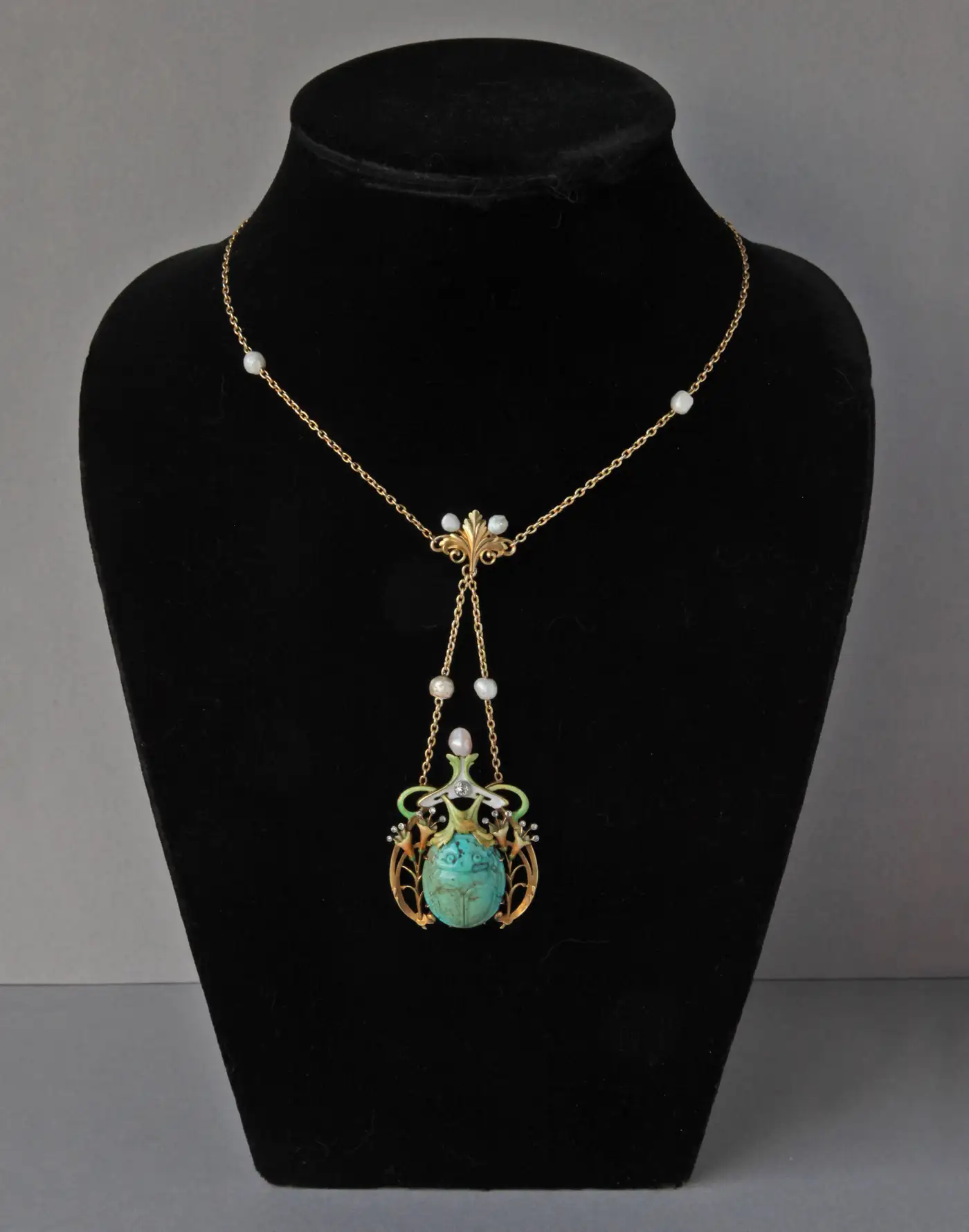 Guillemin Frères Fin de Siècle Enamel Turquoise Pearl Diamond Gold Necklace Guillemin Frères Fin de Siècle Enamel Turquoise Pearl Diamond Gold Necklace