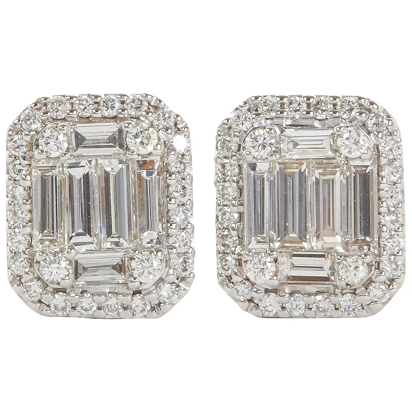 Illusion Emerald Cut Diamond Gold Stud Earrings