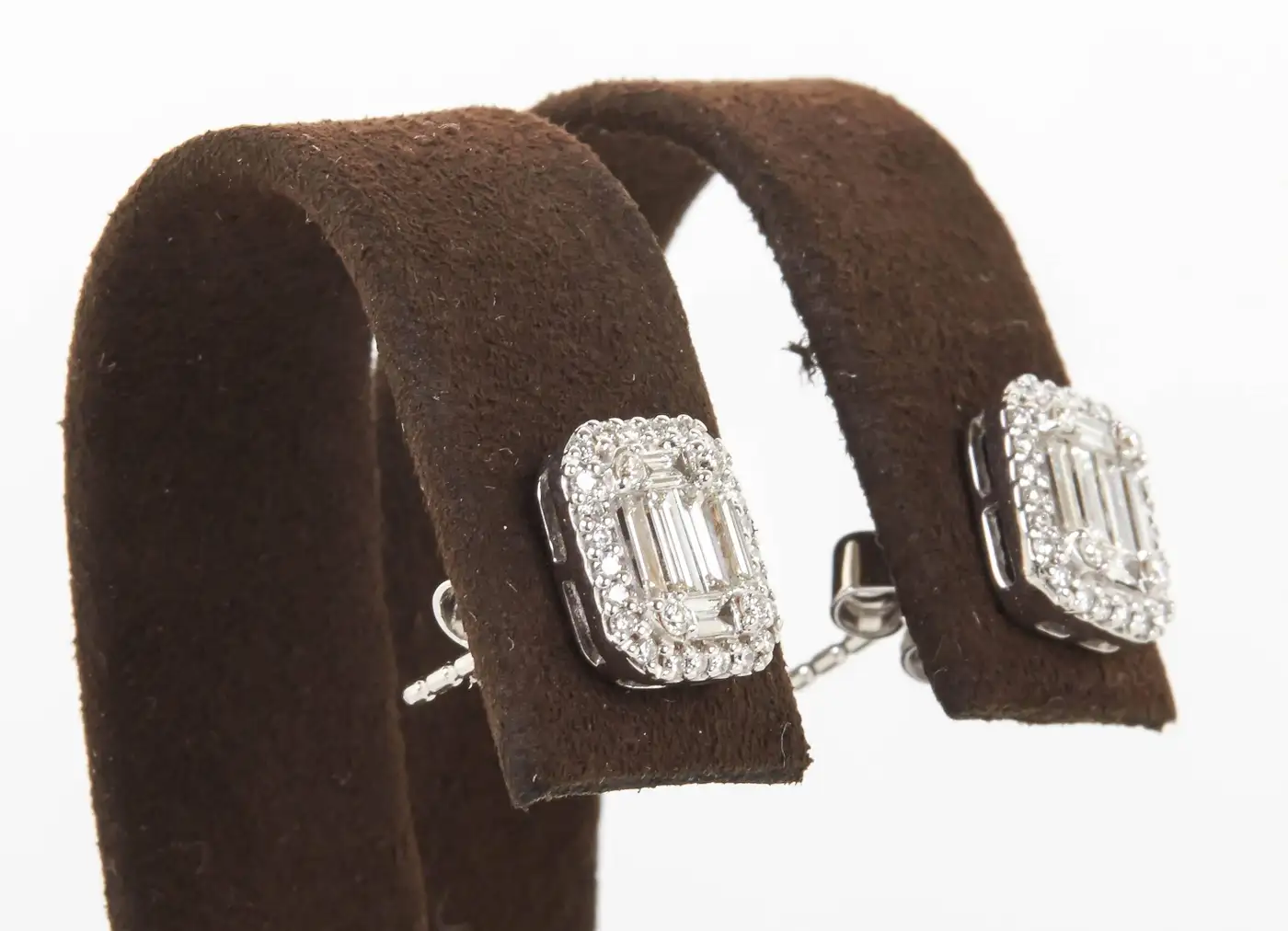 Illusion Emerald Cut Diamond Gold Stud Earrings Illusion Emerald Cut Diamond Gold Stud Earrings