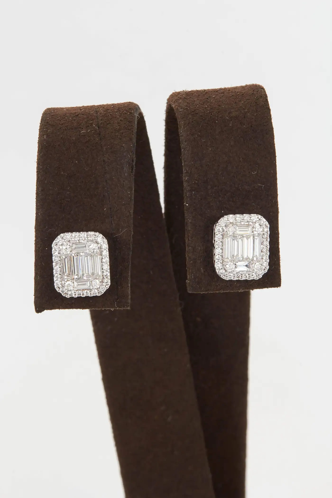 Illusion Emerald Cut Diamond Gold Stud Earrings Illusion Emerald Cut Diamond Gold Stud Earrings