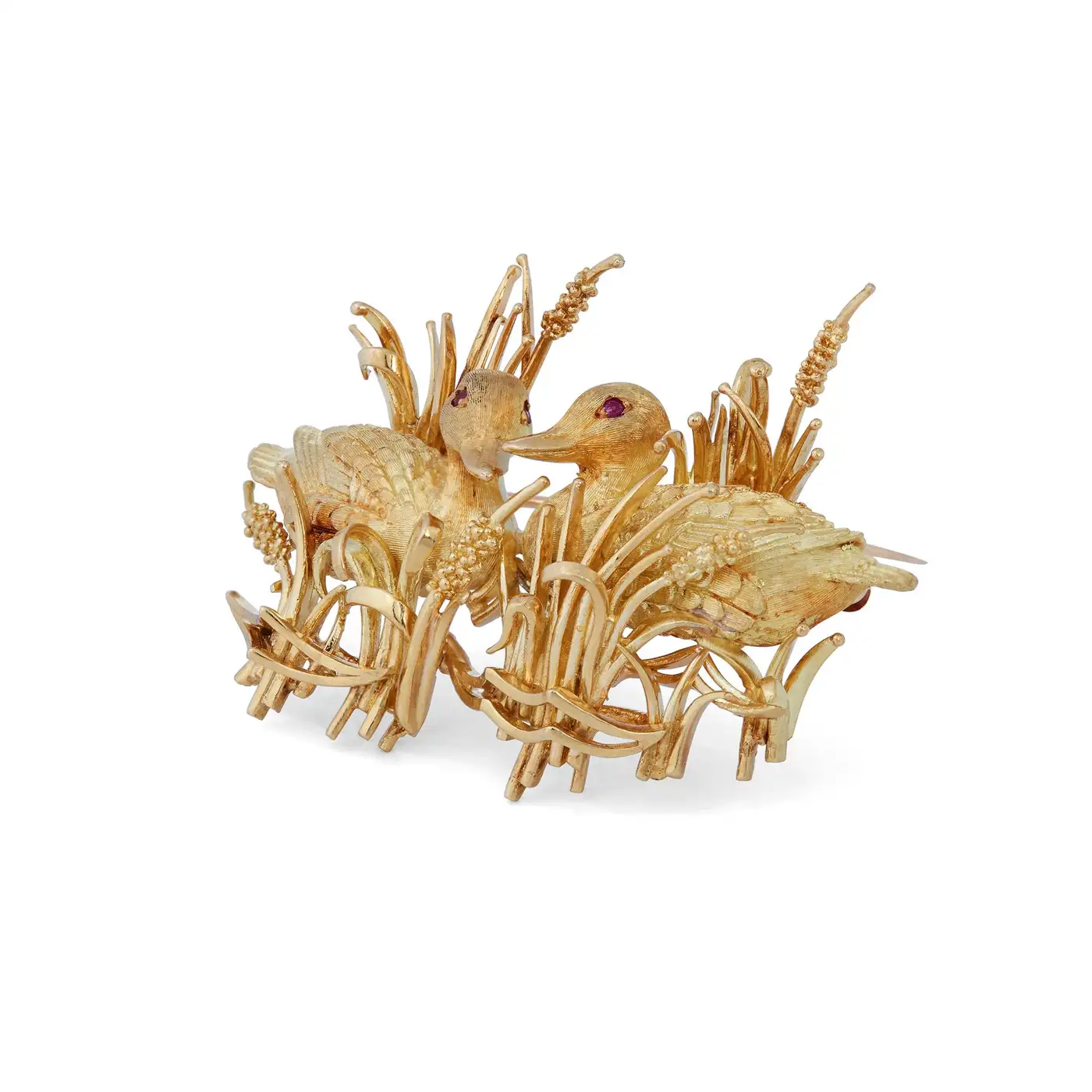 Kurt Wayne Gold and Ruby Sitting Ducks Brooch Kurt Wayne Gold and Ruby Sitting Ducks Brooch