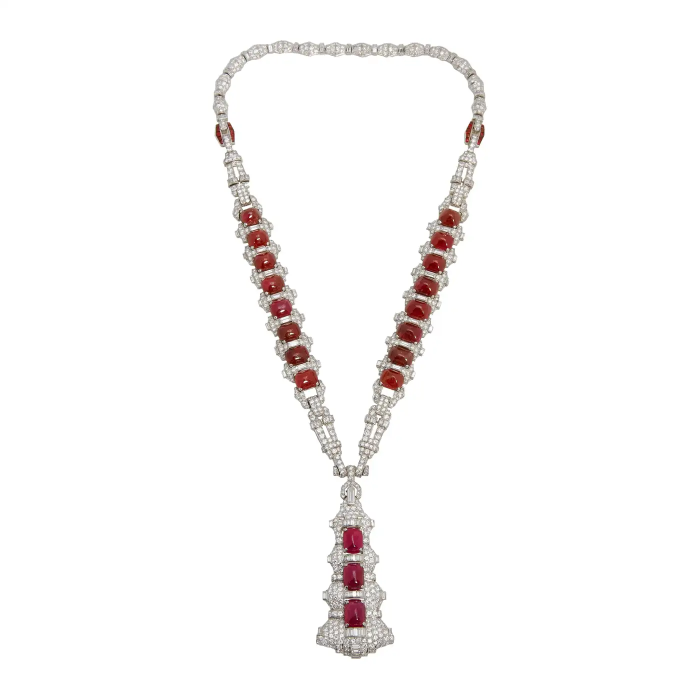 Magnificent Art Deco Ruby Diamond Sautoir Necklace