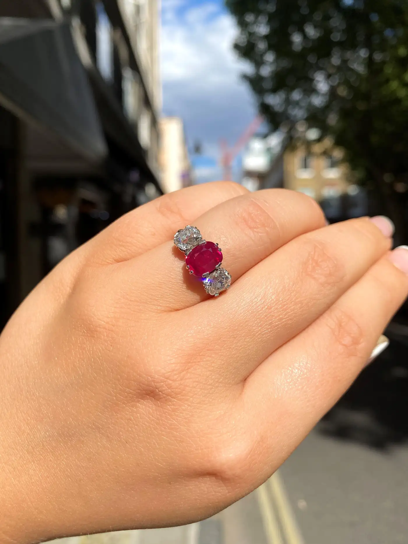 Natural Burmese Ruby Diamond Ring, circa 1915 Natural Burmese Ruby Diamond Ring, circa 1915