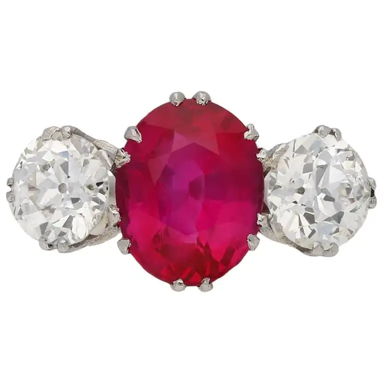 Natural Burmese Ruby Diamond Ring, circa 1915 Natural Burmese Ruby Diamond Ring, circa 1915