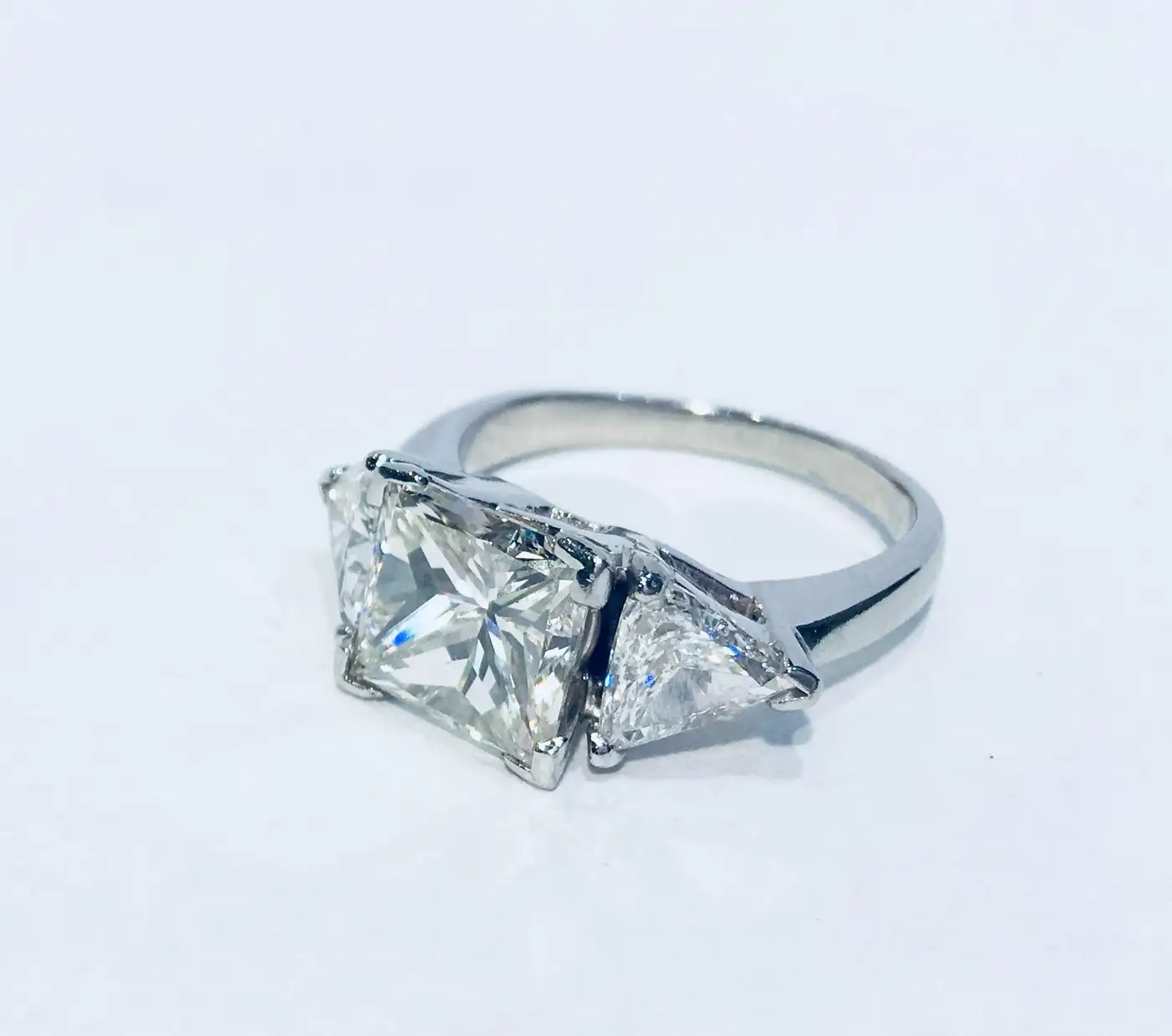Princess Diamond Ring With 2 Carat Diamond Sides GIA Certified VS2 4.13 Carat Princess Diamond Ring With 2 Carat Diamond Sides GIA Certified VS2 4.13 Carat