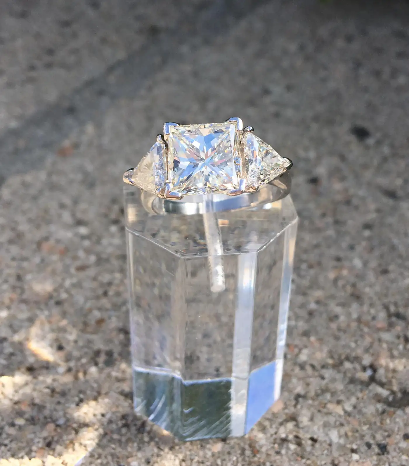 Princess Diamond Ring With 2 Carat Diamond Sides GIA Certified VS2 4.13 Carat Princess Diamond Ring With 2 Carat Diamond Sides GIA Certified VS2 4.13 Carat