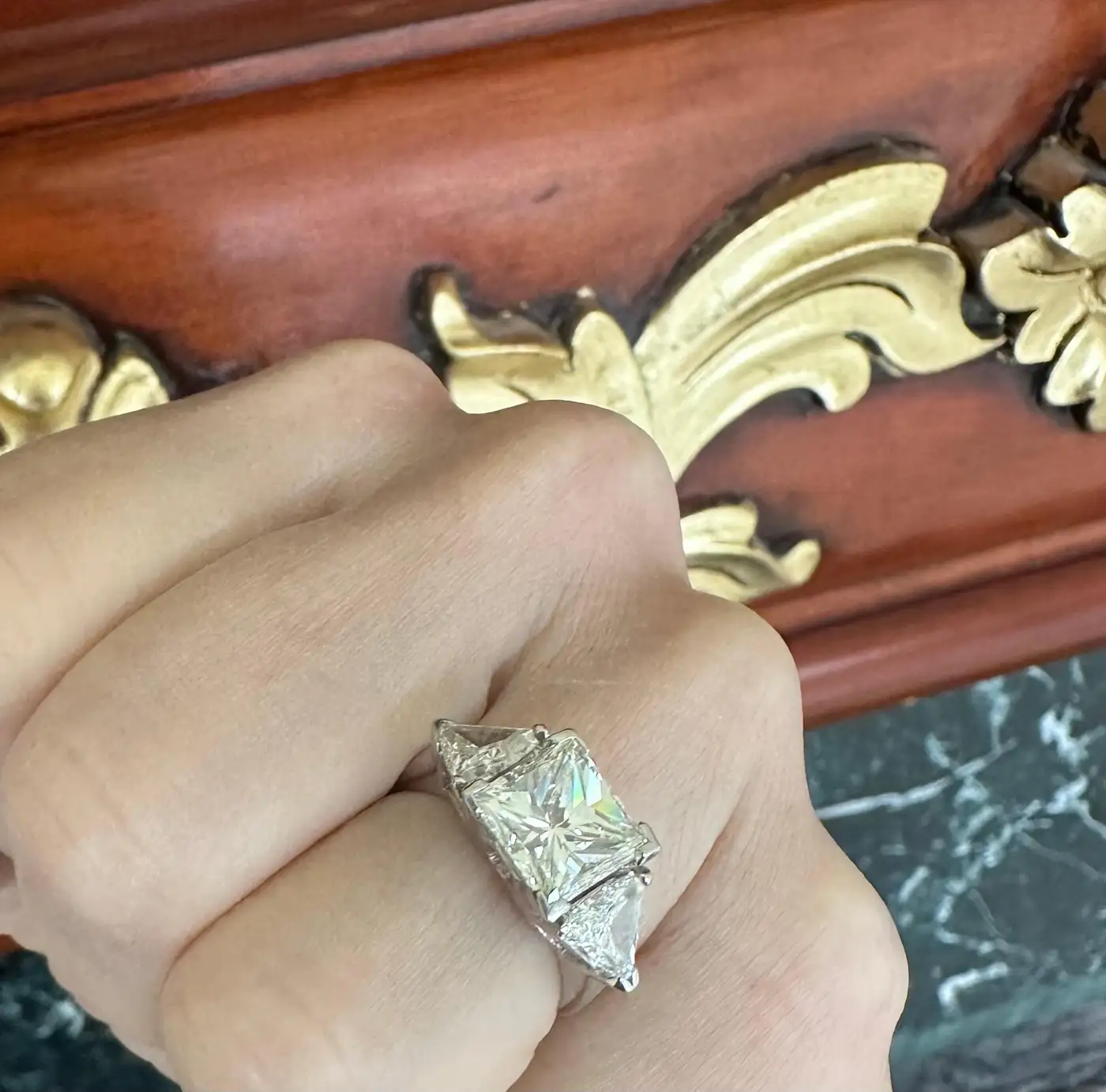 Princess Diamond Ring With 2 Carat Diamond Sides GIA Certified VS2 4.13 Carat Princess Diamond Ring With 2 Carat Diamond Sides GIA Certified VS2 4.13 Carat