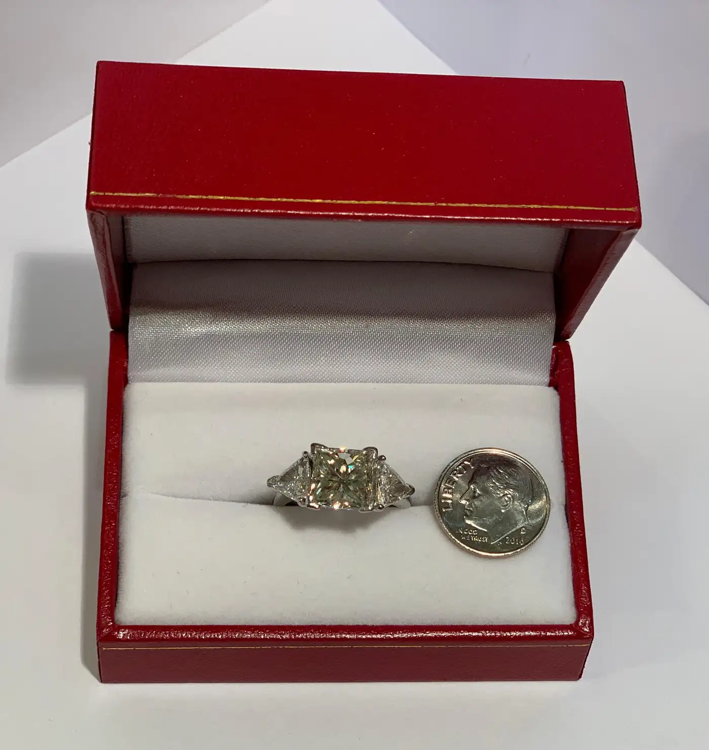 Princess Diamond Ring With 2 Carat Diamond Sides GIA Certified VS2 4.13 Carat Princess Diamond Ring With 2 Carat Diamond Sides GIA Certified VS2 4.13 Carat