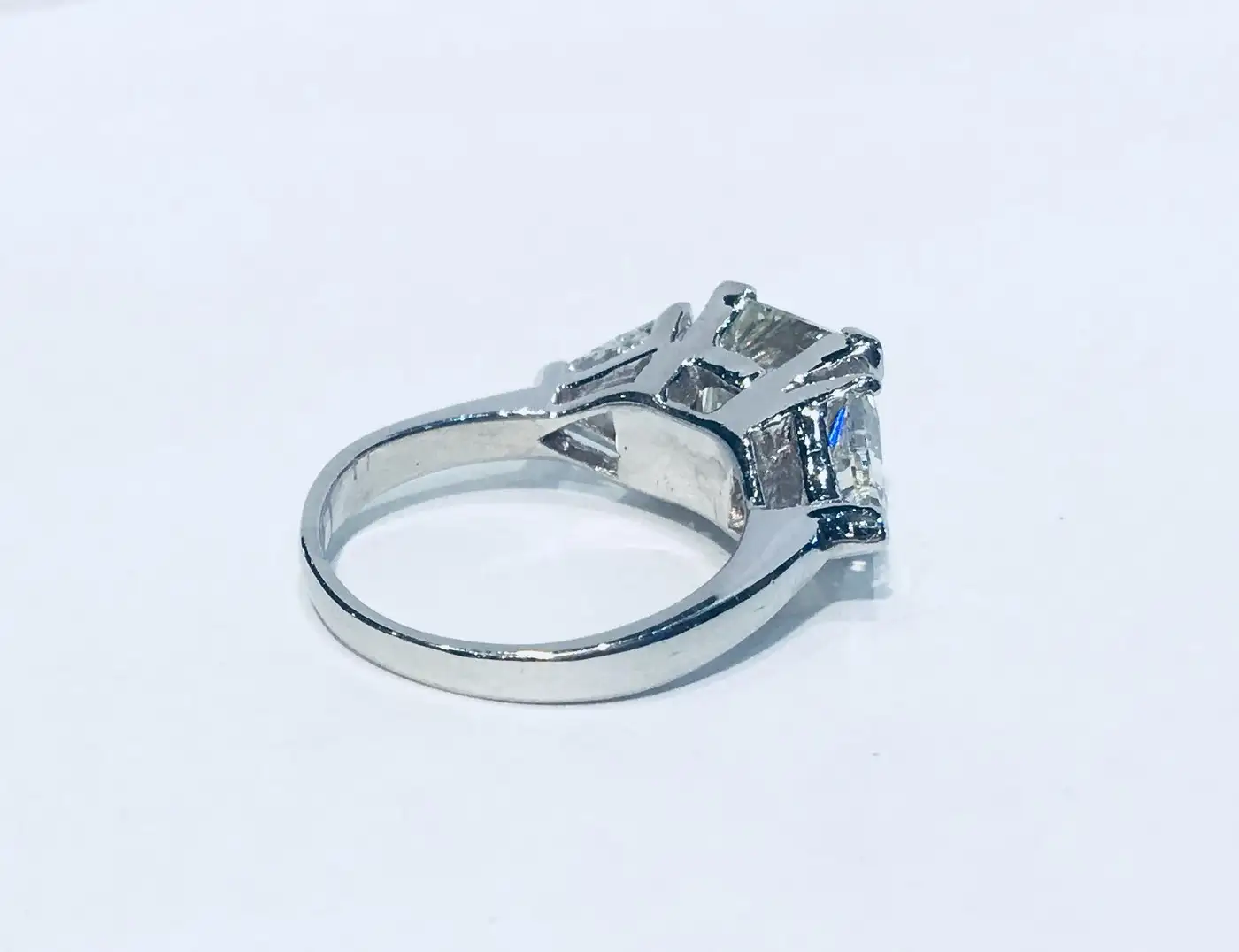 Princess Diamond Ring With 2 Carat Diamond Sides GIA Certified VS2 4.13 Carat Princess Diamond Ring With 2 Carat Diamond Sides GIA Certified VS2 4.13 Carat