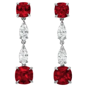 Unheated Ruby Earrings Cushion Cut 4.35 Carats GIA Unheated Ruby Earrings Cushion Cut 4.35 Carats GIA