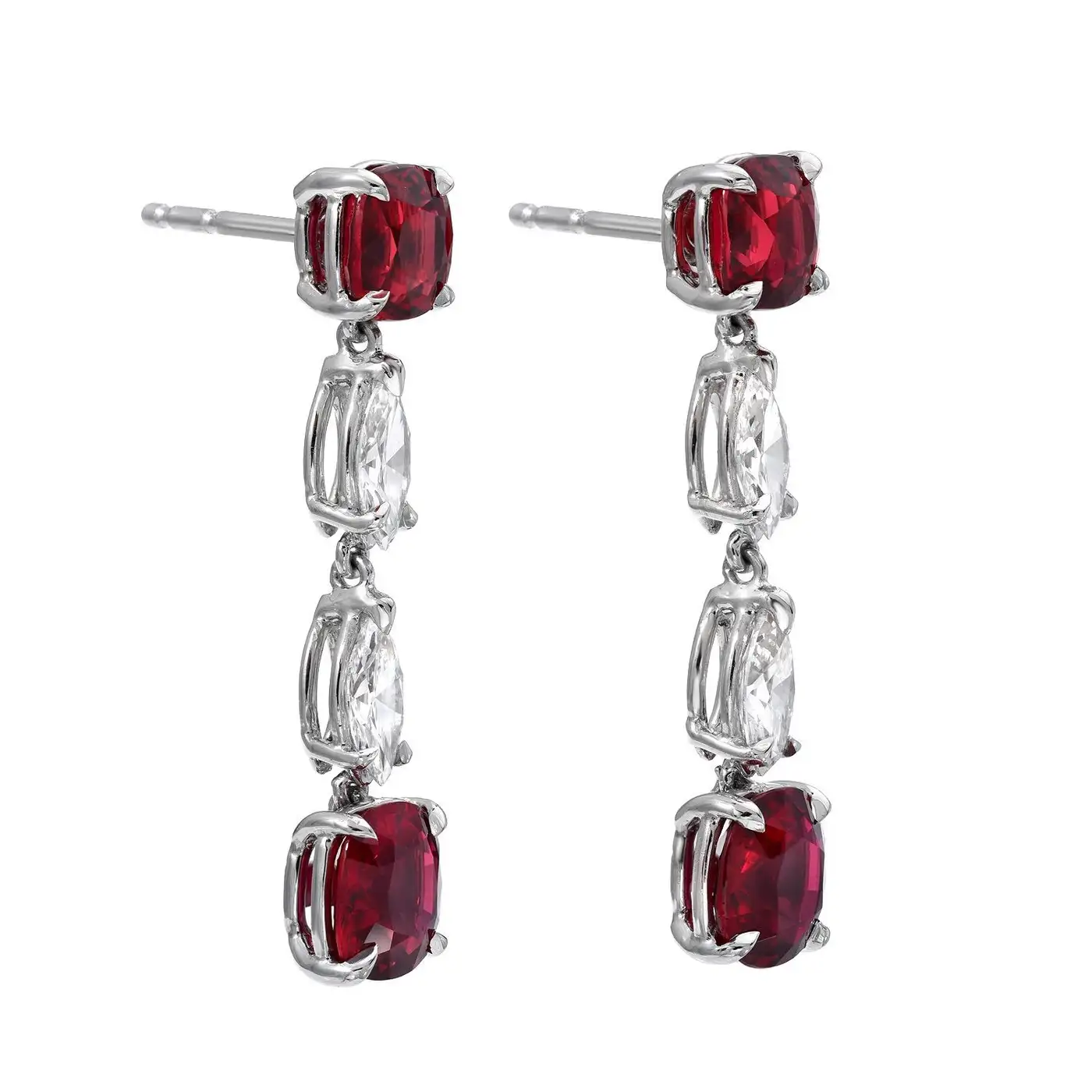 Unheated Ruby Earrings Cushion Cut 4.35 Carats GIA Unheated Ruby Earrings Cushion Cut 4.35 Carats GIA