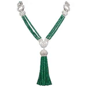 Unique Green Emerald and Diamond Tassel Necklace Unique Green Emerald and Diamond Tassel Necklace