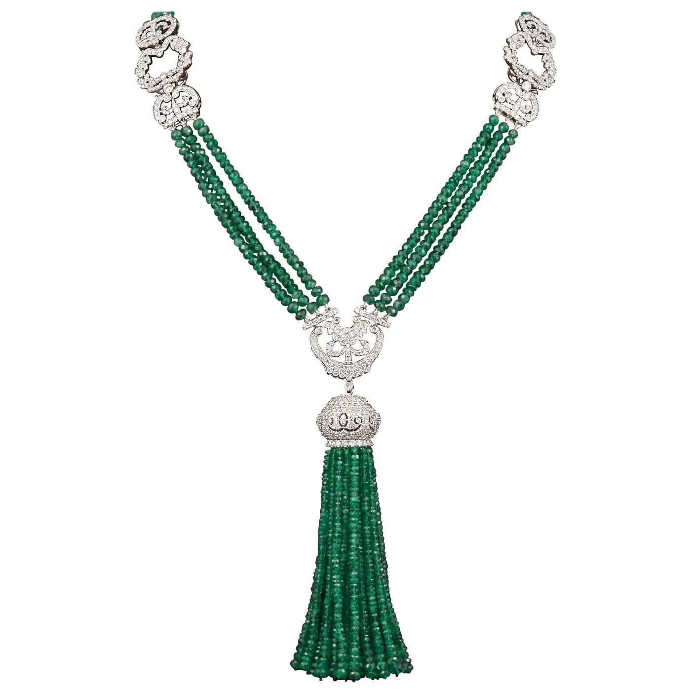 Unique Green Emerald and Diamond Tassel Necklace Unique Green Emerald and Diamond Tassel Necklace