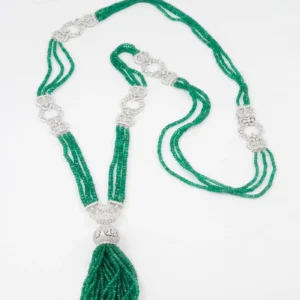 Unique Green Emerald and Diamond Tassel Necklace Unique Green Emerald and Diamond Tassel Necklace