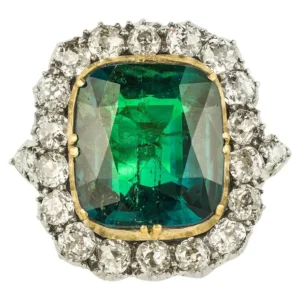 Victorian Colombian Emerald and Diamond Cluster Ring Victorian Colombian Emerald and Diamond Cluster Ring