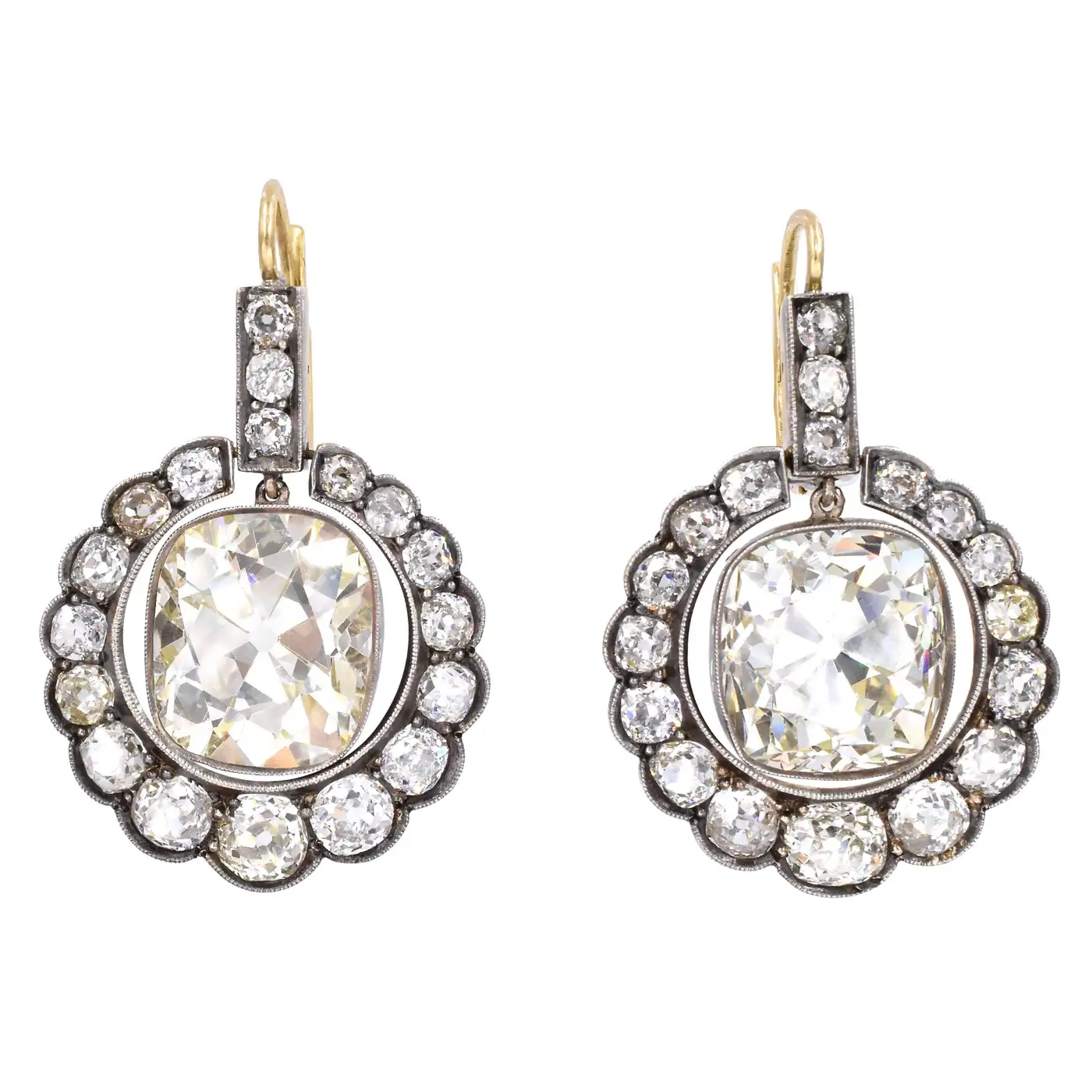 Victorian Old Cushion Shape Diamond Earrings 23.17 Carat