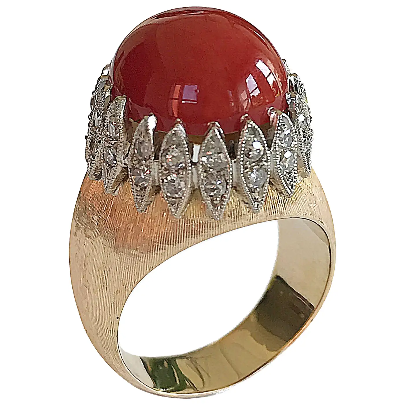 Vintage Italian Red Coral Diamond Yellow Gold Ring Vintage Italian Red Coral Diamond Yellow Gold Ring