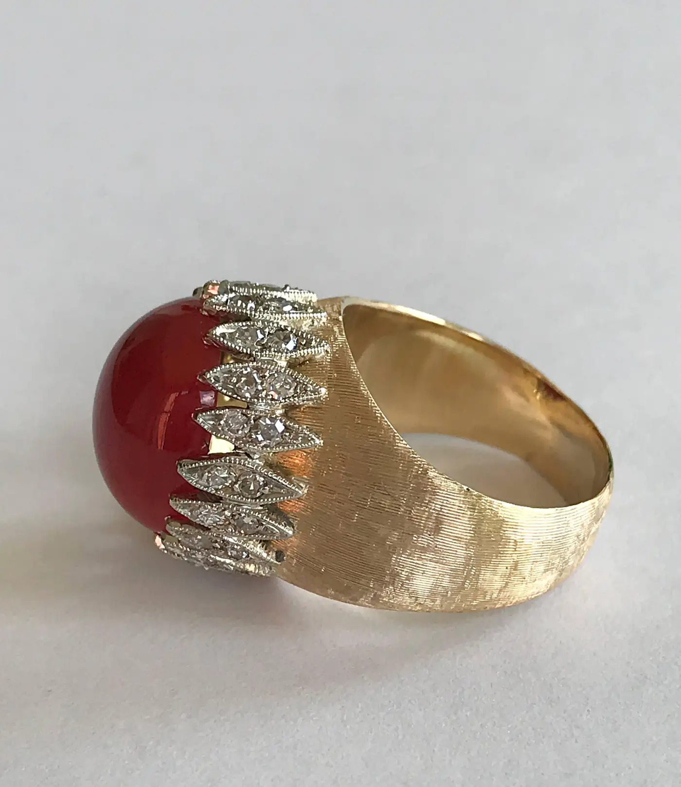 Vintage Italian Red Coral Diamond Yellow Gold Ring Vintage Italian Red Coral Diamond Yellow Gold Ring