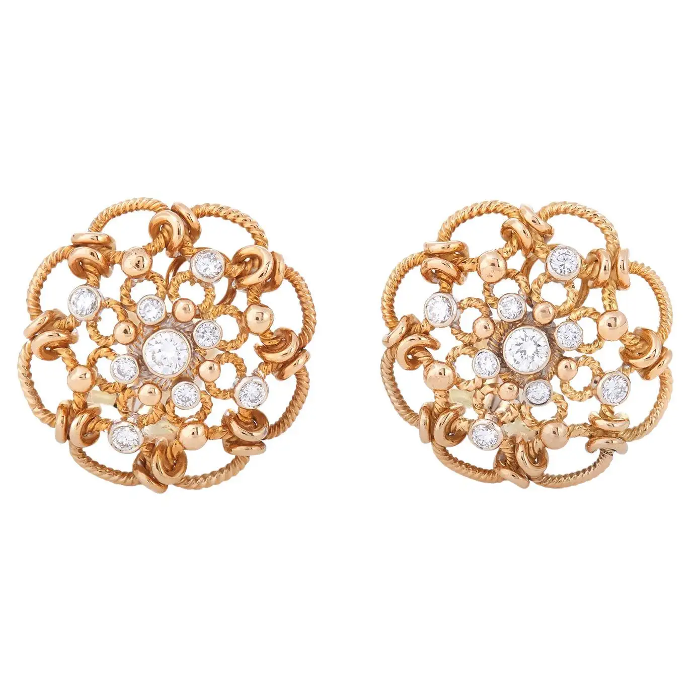 Vintage Yellow Gold and Diamond Earrings